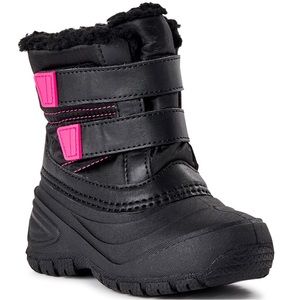 NEW Girl’s 10 Winter Snow Boots Black Pink Skid Resistant Rated -5F Grip Closure